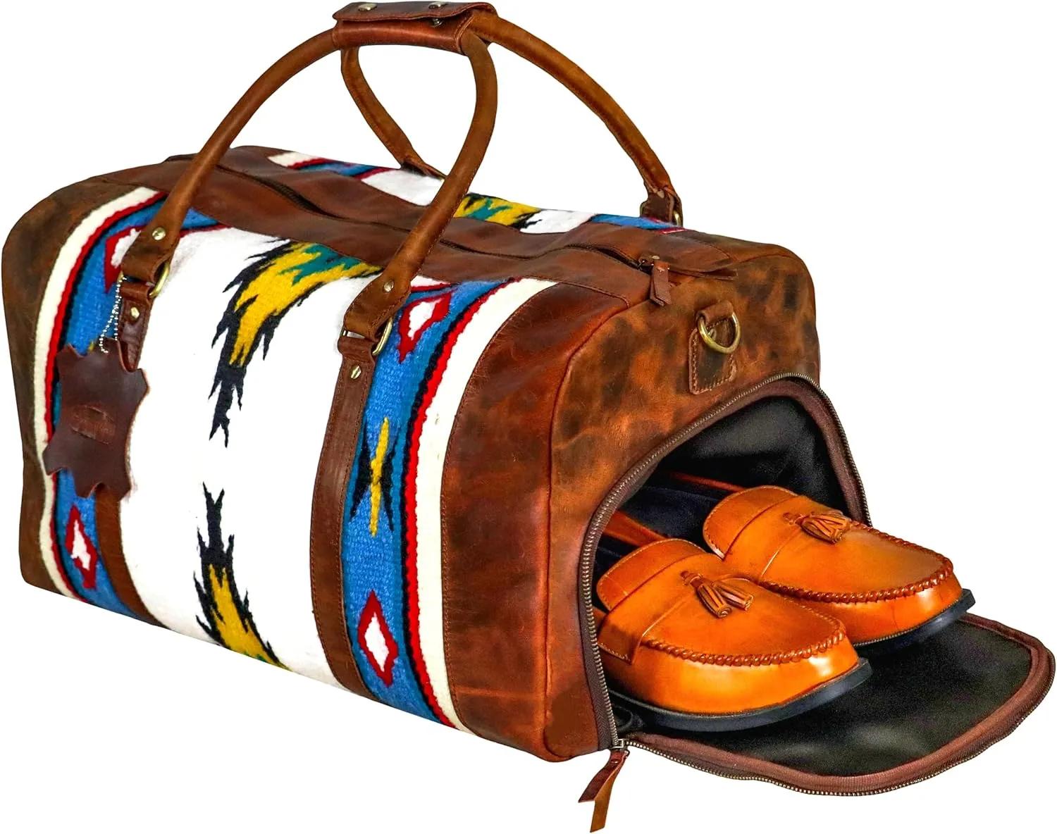 Handmade Premium Duffle Bag leather heavy duty Gym Sports Airplane Overnight Luggage Carry On Unisex Travel woven Rug Bag Wollen Bag Gift for His/Her