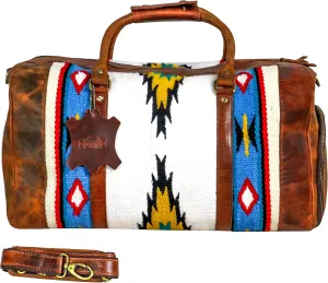 Handmade Premium Duffle Bag leather heavy duty Gym Sports Airplane Overnight Luggage Carry On Unisex Travel woven Rug Bag Wollen Bag Gift His/Her (RUG DUFFLE BAG MODULE_03)