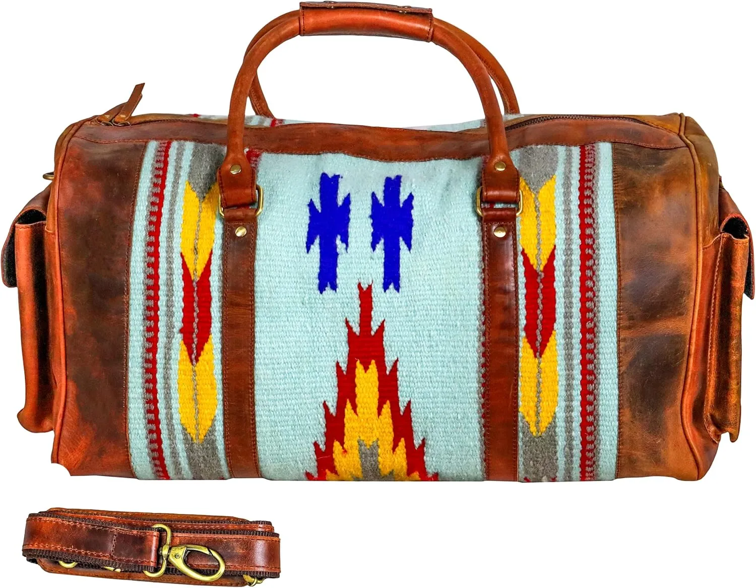 Handmade Premium Duffle Bag leather heavy duty Gym Sports Airplane Overnight Luggage Carry On Unisex Travel woven Rug Bag Wollen Hand Bag Gift for His/Her MO4