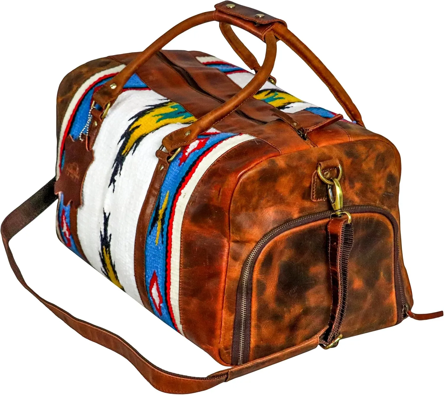 Handmade Premium Duffle Bag leather heavy duty Gym Sports Airplane Overnight Luggage Carry On Unisex Travel woven Rug Bag Wollen Hand Bag Gift for His/Her (RUG DUFFLE BAG ARTICLE_01)
