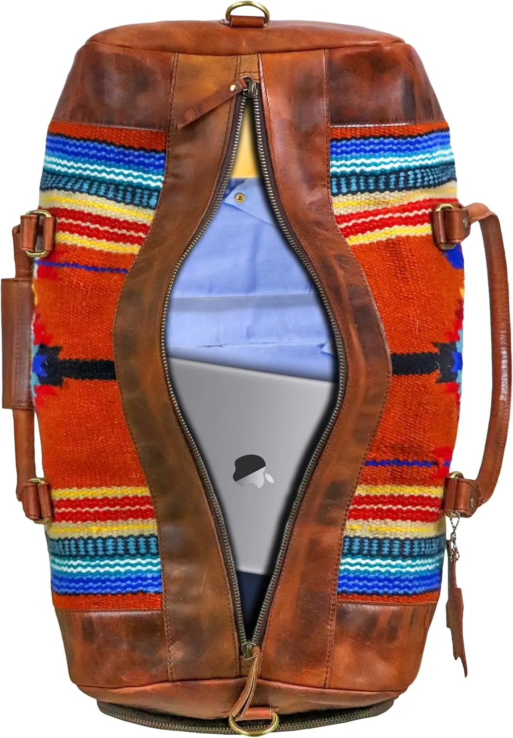 Handmade Premium Duffle Bag leather heavy duty Gym Sports Airplane Overnight Luggage Carry On Unisex Travel woven Rug Bag Wollen Hand Bag Gift for His/Her (RUG DUFFLE BAG ARTICLE_03)