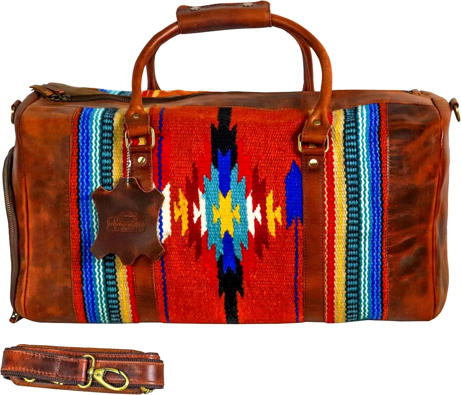 Handmade Premium Duffle Bag leather heavy duty Gym Sports Airplane Overnight Luggage Carry On Unisex Travel woven Rug Bag Wollen Hand Bag Gift for His/Her (RUG DUFFLE BAG ARTICLE_03)