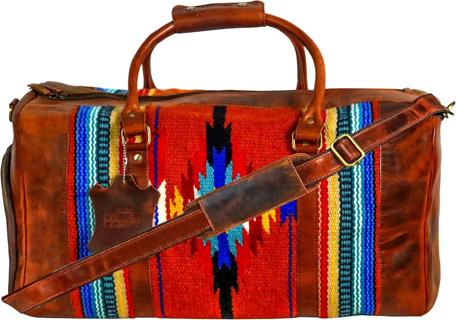 Handmade Premium Duffle Bag leather heavy duty Gym Sports Airplane Overnight Luggage Carry On Unisex Travel woven Rug Bag Wollen Hand Bag Gift for His/Her (RUG DUFFLE BAG ARTICLE_03)