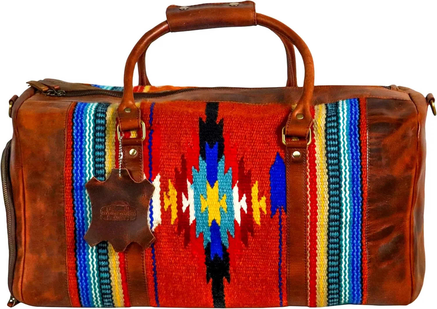 Handmade Premium Duffle Bag leather heavy duty Gym Sports Airplane Overnight Luggage Carry On Unisex Travel woven Rug Bag Wollen Hand Bag Gift for His/Her (RUG DUFFLE BAG ARTICLE_03)