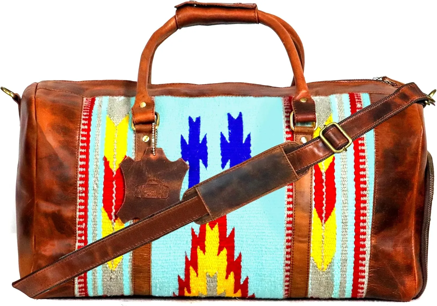 Handmade Premium Duffle Bag leather heavy duty Gym Sports Airplane Overnight Luggage Carry On Unisex Travel woven Rug Bag Wollen Hand Bag Gift for His/Her (RUG DUFFLE BAG ARTICLE_04)