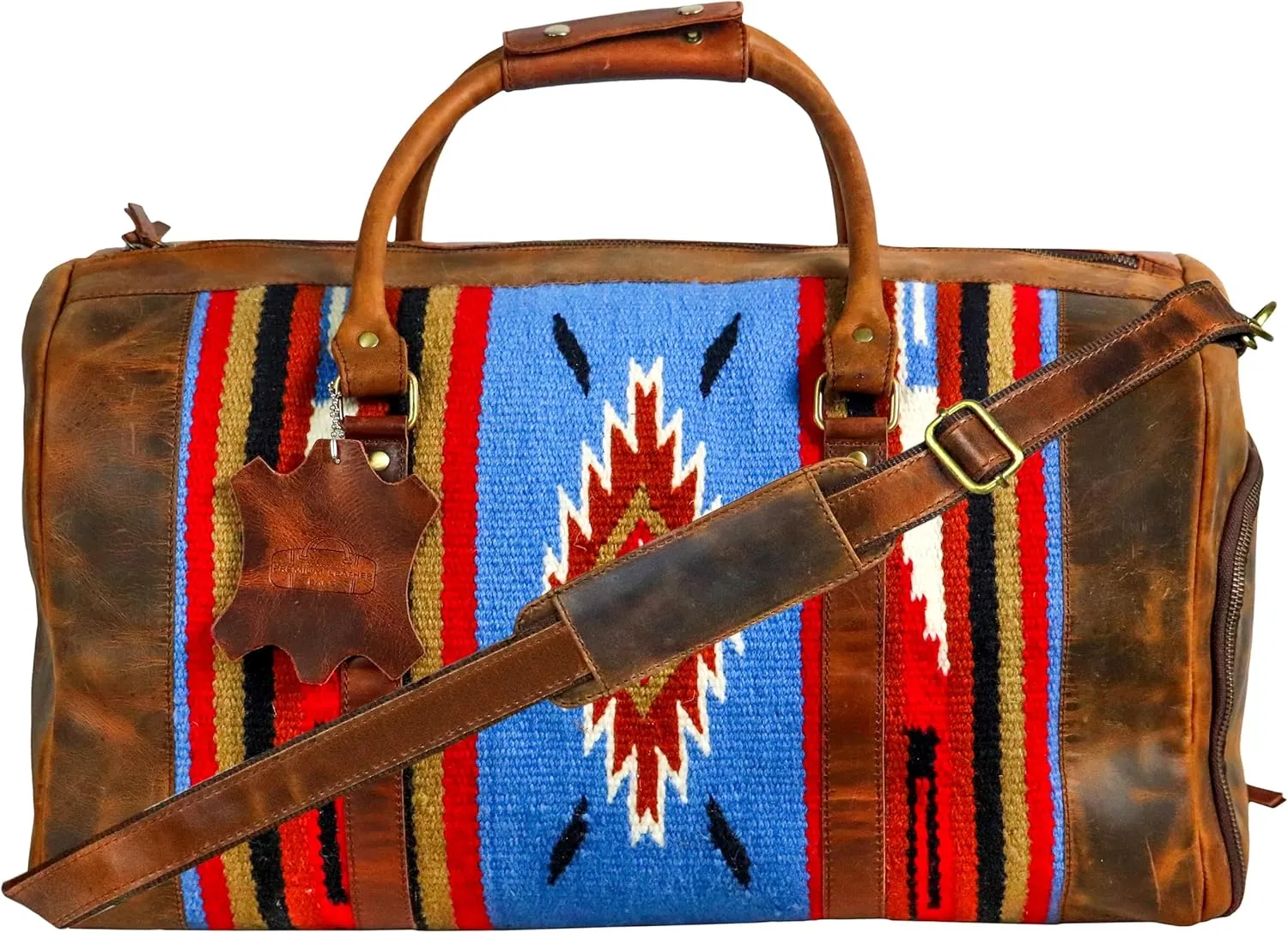 Handmade Premium Duffle Bag leather heavy duty Gym Sports Airplane Overnight Luggage Carry On Unisex Travel woven Rug Bag Wollen Hand Bag Gift for His/Her (RUG DUFFLE BAG DESIGN_04)
