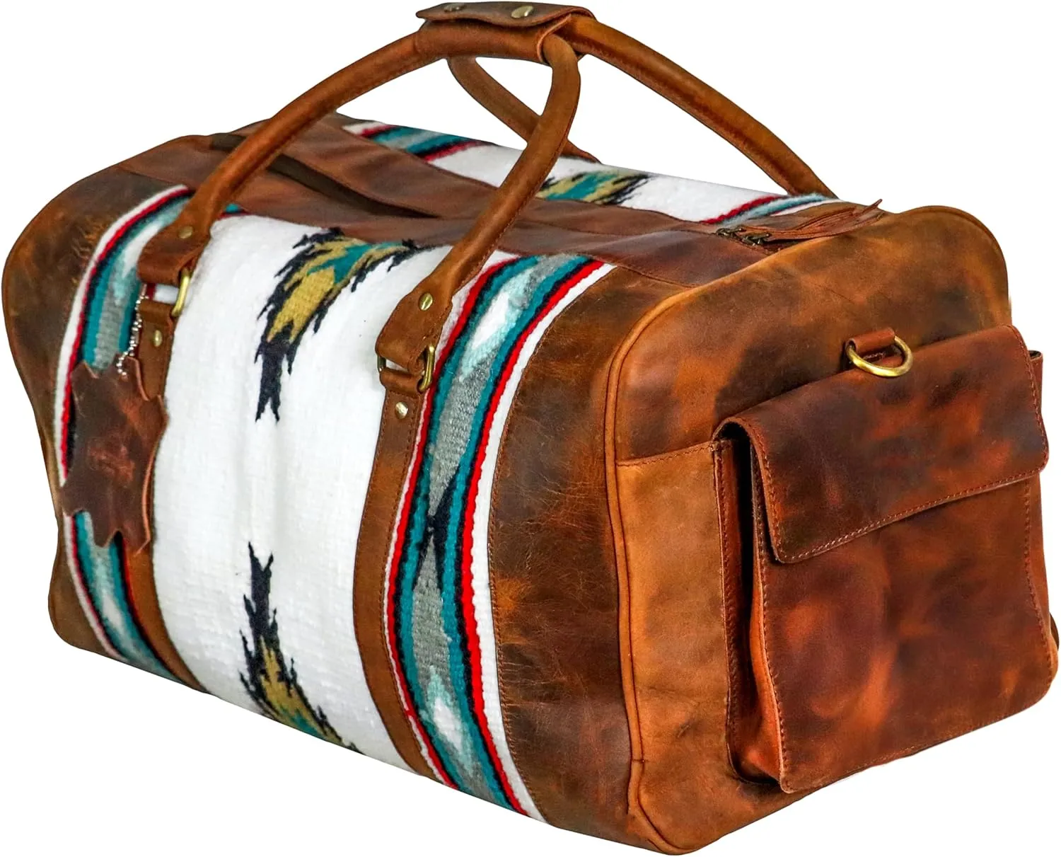 Handmade Premium Duffle Bag leather heavy duty Gym Sports Airplane Overnight Luggage Carry On Unisex Travel woven Rug Bag Wollen Hand Bag Gift for His/Her (Rug Duffle Bag Module_07)
