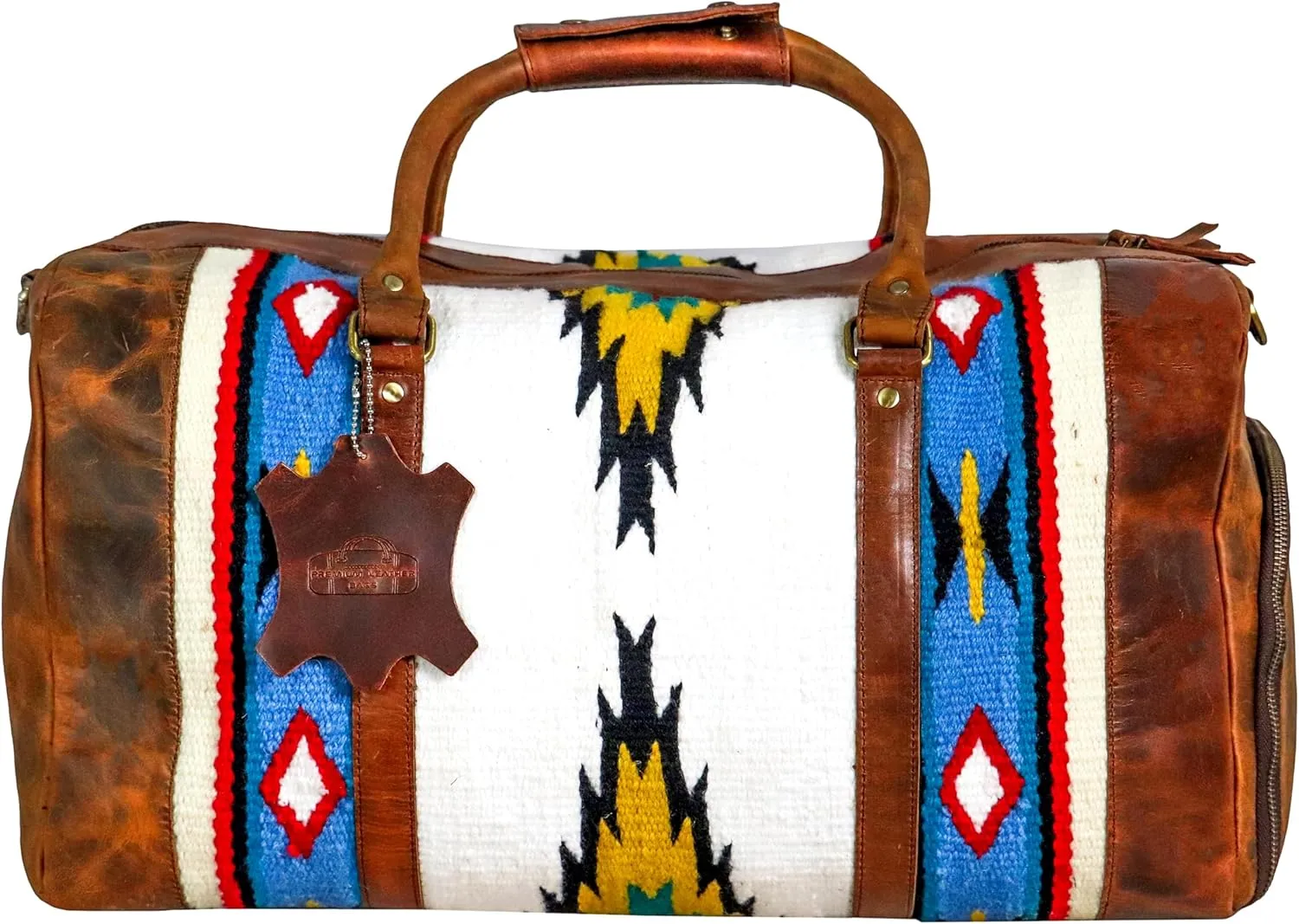 Handmade Premium Duffle Bag leather heavy duty Gym Sports Airplane Overnight Luggage Carry On Unisex Travel woven Rug Bag Wollen Hand Bag Gift for His/Her (RUG DUFFLE BAG STYLE_03)