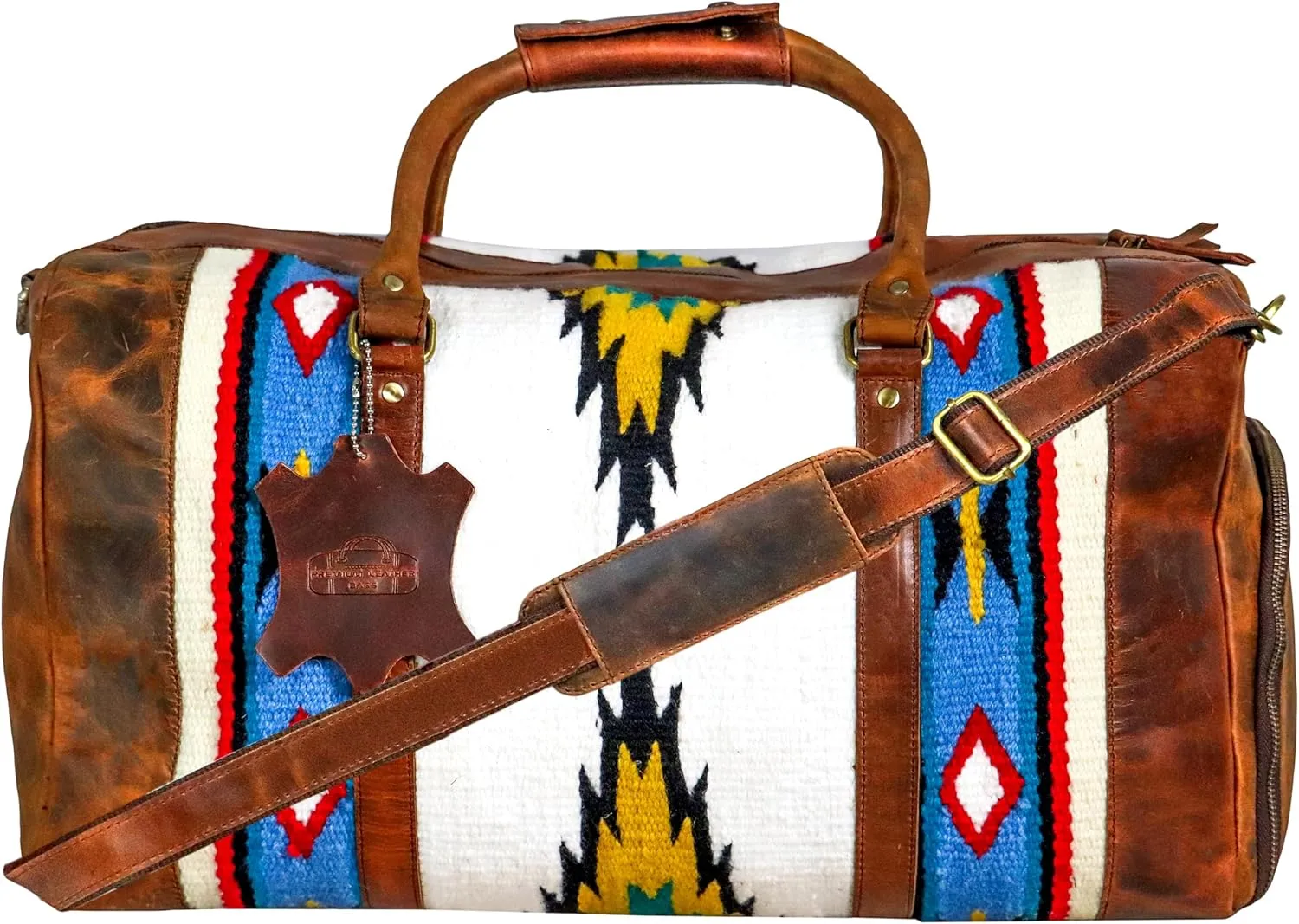Handmade Premium Duffle Bag leather heavy duty Gym Sports Airplane Overnight Luggage Carry On Unisex Travel woven Rug Bag Wollen Hand Bag Gift for His/Her (RUG DUFFLE BAG STYLE_03)