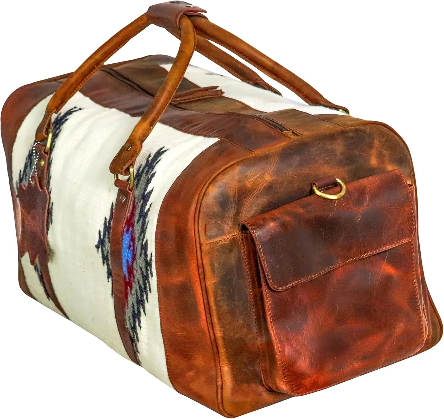 Handmade Premium Duffle Bag leather heavy duty Gym Sports Airplane Overnight Luggage Carry On Unisex Travel woven Rug Bag Wollen Hand Bag Gift for His/Her (RUG DUFFLE BAG STYLE_13)