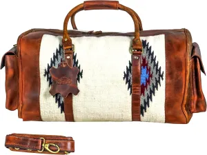 Handmade Premium Duffle Bag leather heavy duty Gym Sports Airplane Overnight Luggage Carry On Unisex Travel woven Rug Bag Wollen Hand Bag Gift for His/Her (RUG DUFFLE BAG STYLE_13)