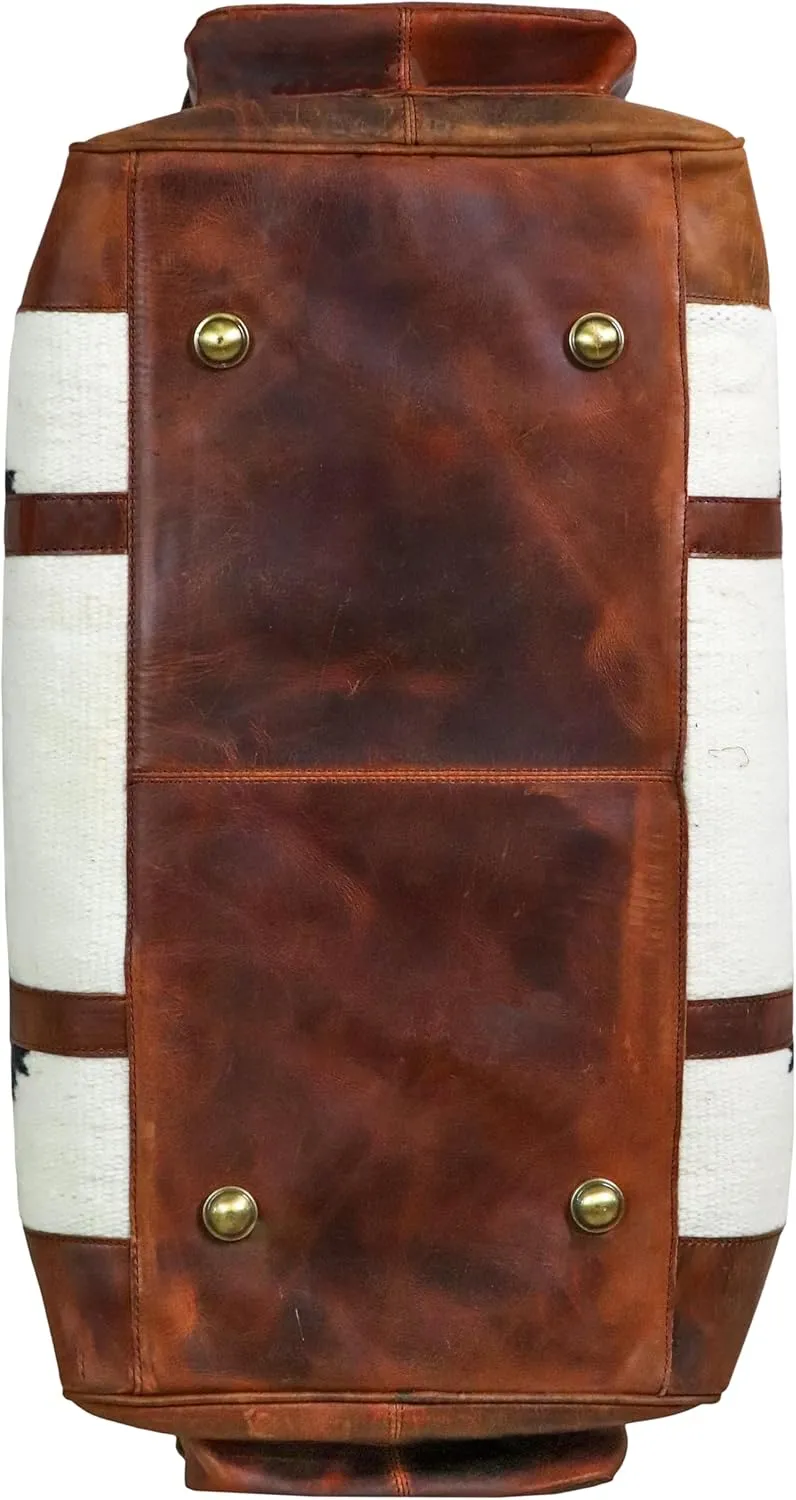 Handmade Premium Duffle Bag leather heavy duty Gym Sports Airplane Overnight Luggage Carry On Unisex Travel woven Rug Bag Wollen Hand Bag Gift for His/Her (RUG DUFFLE BAG STYLE_13)