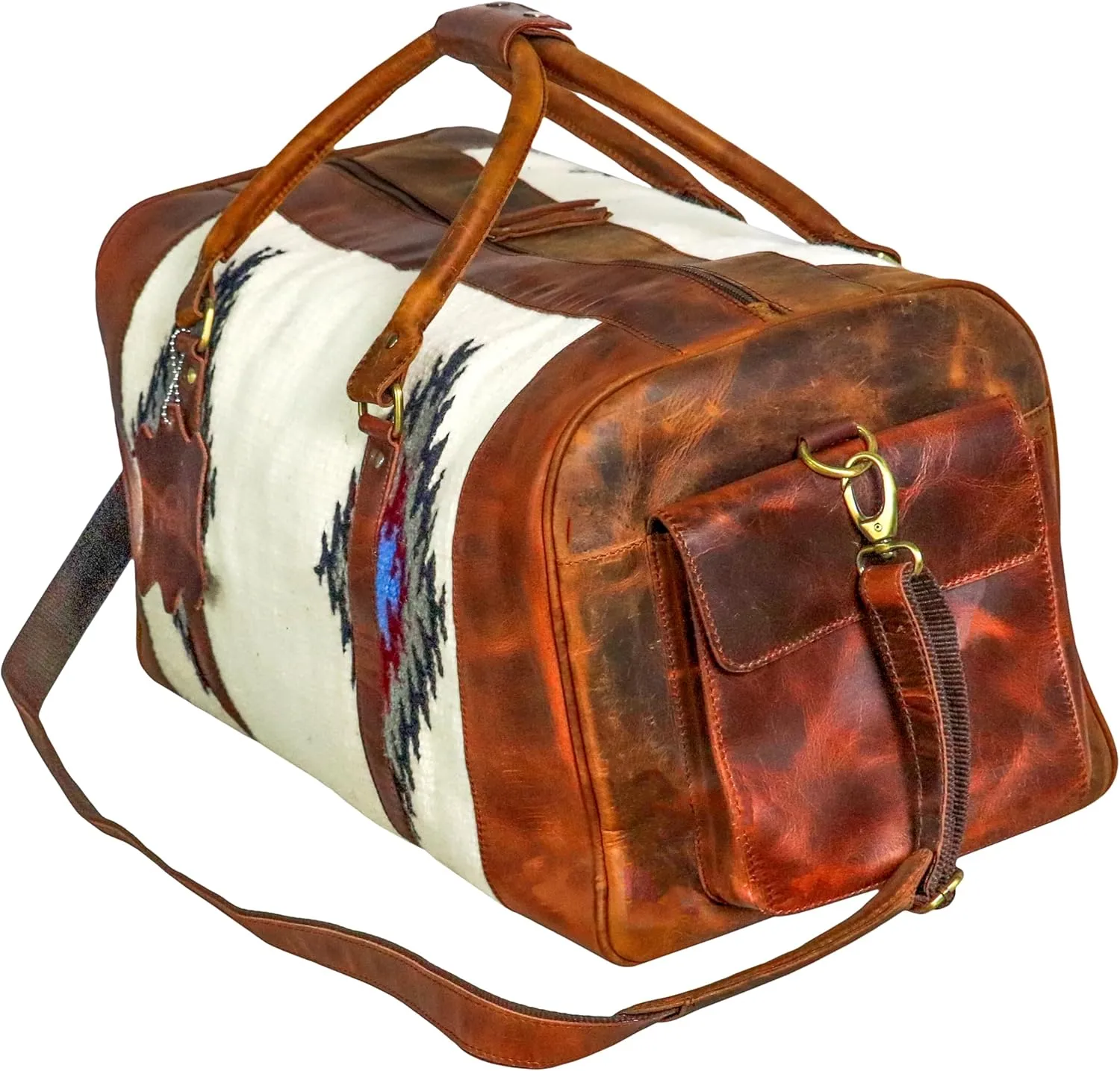 Handmade Premium Duffle Bag leather heavy duty Gym Sports Airplane Overnight Luggage Carry On Unisex Travel woven Rug Bag Wollen Hand Bag Gift for His/Her (RUG DUFFLE BAG STYLE_13)