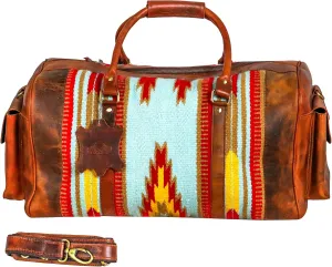 Handmade Premium Duffle Bag leather heavy duty Gym Sports Airplane Overnight Luggage Carry On Unisex Travel woven Rug Bag Wollen Hand Bag Gift for His/Her_14