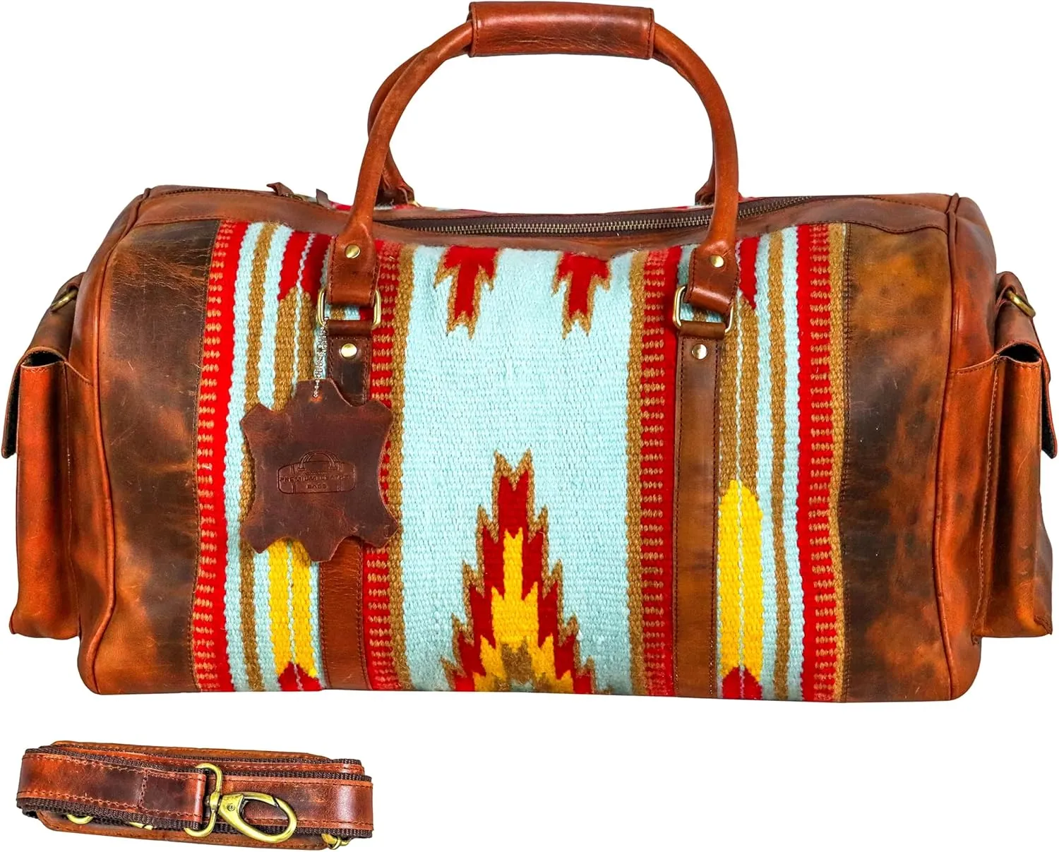 Handmade Premium Duffle Bag leather heavy duty Gym Sports Airplane Overnight Luggage Carry On Unisex Travel woven Rug Bag Wollen Hand Bag Gift for His/Her_14
