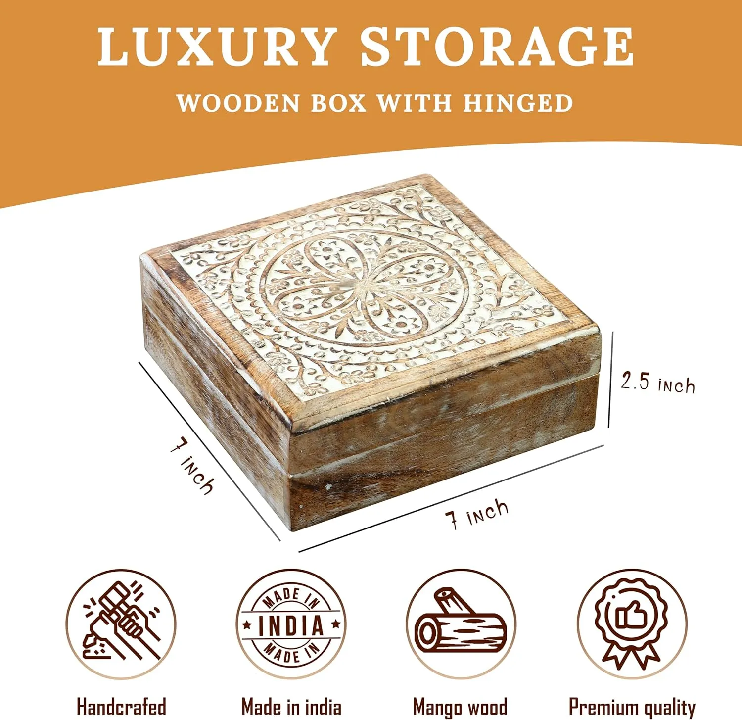 Handmade Wooden Keepsake Box with Lid – Engraved Memory Box for Trinkets, Jewelry & Crystals – Decorative Gift for Men & Women – White
