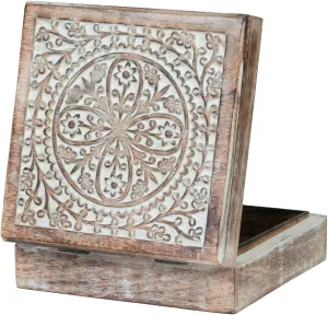 Handmade Wooden Keepsake Box with Lid – Engraved Memory Box for Trinkets, Jewelry & Crystals – Decorative Gift for Men & Women – White