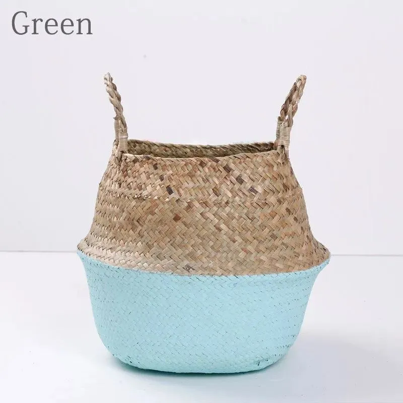 Handmade Woven Storage Basket Folding Clthoes Laundry Basket Straw Wicker Rattan Seagrass Belly Garden Flower Pot Plant Basket