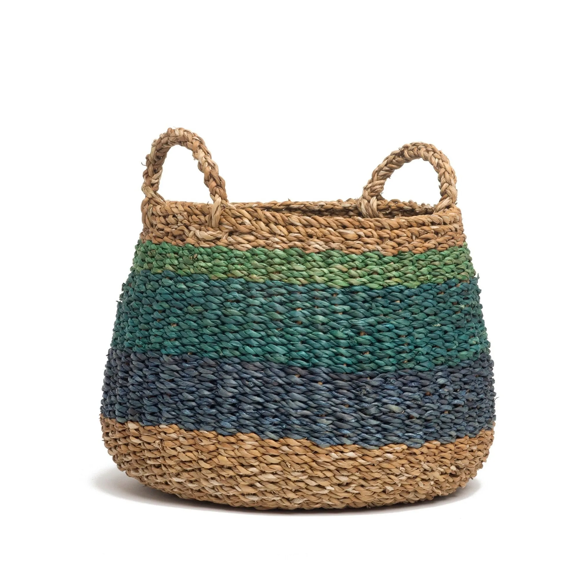 Harlem Handmade Blue Seagrass Storage Basket and Planter with Handles