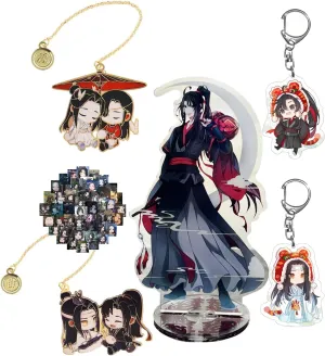 Heaven Official's Blessing & Grandmaster of Demonic Cultivation Bookmark Cosplay Jewelry Mo Dao Zu Shi Acrylic Stand Figure Wei Wuxian LAN Wangji Keychain Character Stickers Set 15 PCS