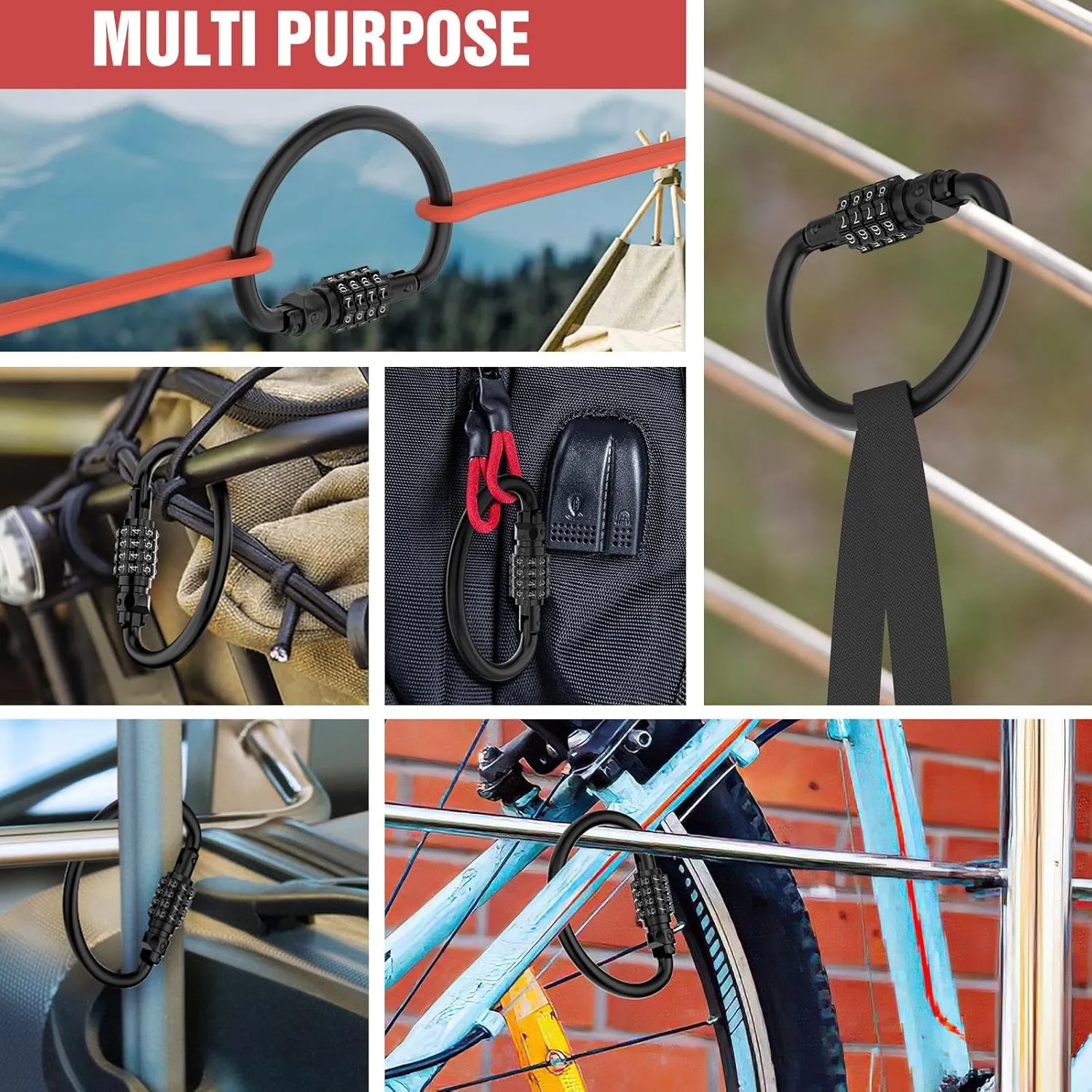 Heavy Duty 4-Digit Combination Locks, 4-Digit Combo Large D-Shaped Carabiner Clip Lock for Backpack, Helmetlok, Suitcase Luggage & Bike Security (2, ‎Black)