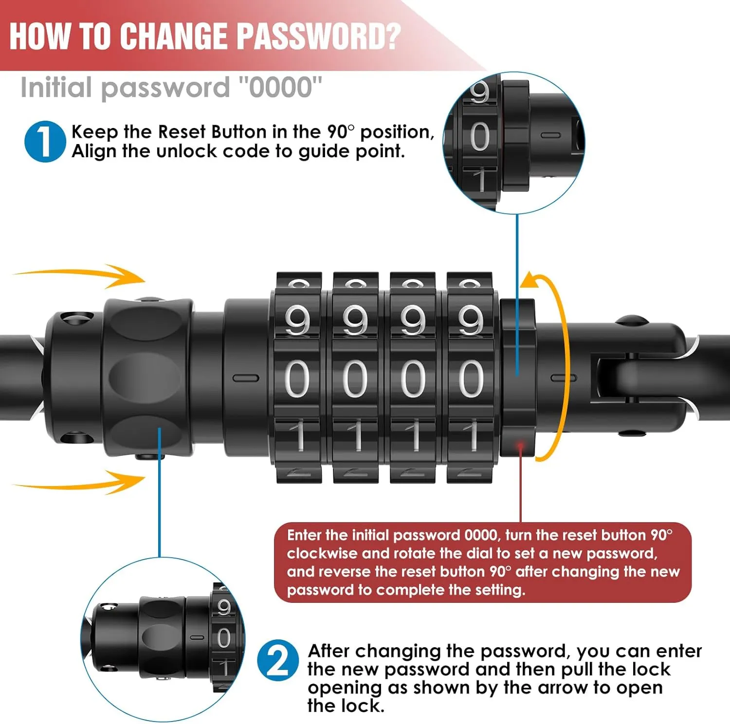 Heavy Duty 4-Digit Combination Locks, 4-Digit Combo Large D-Shaped Carabiner Clip Lock for Backpack, Helmetlok, Suitcase Luggage & Bike Security (2, ‎Black)