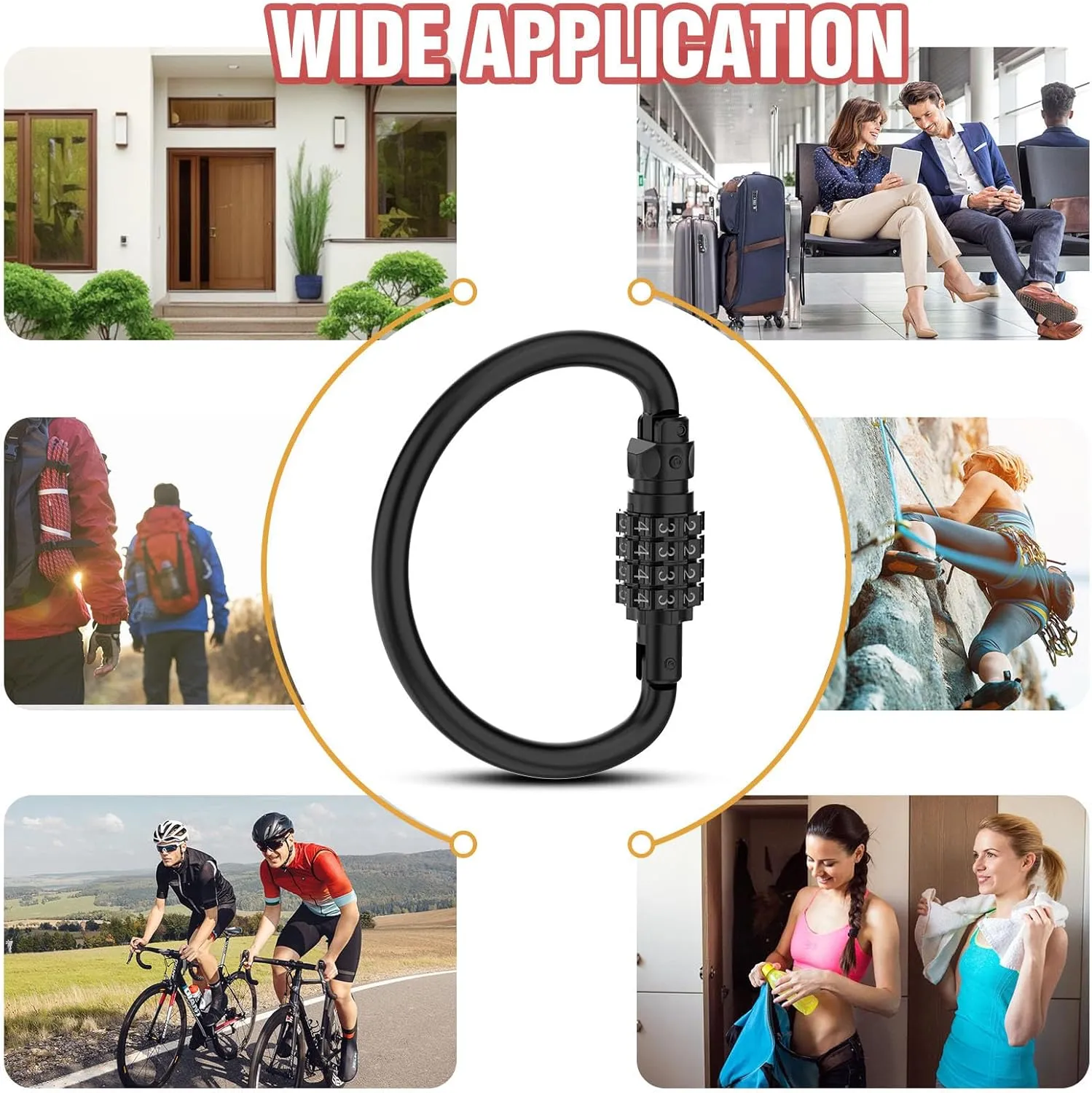 Heavy Duty 4-Digit Combination Locks, 4-Digit Combo Large D-Shaped Carabiner Clip Lock for Backpack, Helmetlok, Suitcase Luggage & Bike Security (2, ‎Black)