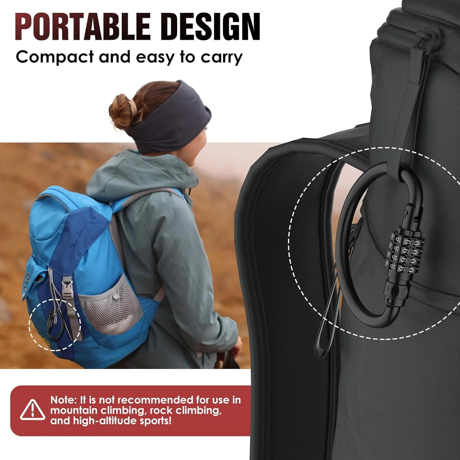 Heavy Duty 4-Digit Combination Locks, 4-Digit Combo Large D-Shaped Carabiner Clip Lock for Backpack, Helmetlok, Suitcase Luggage & Bike Security (2, ‎Black)