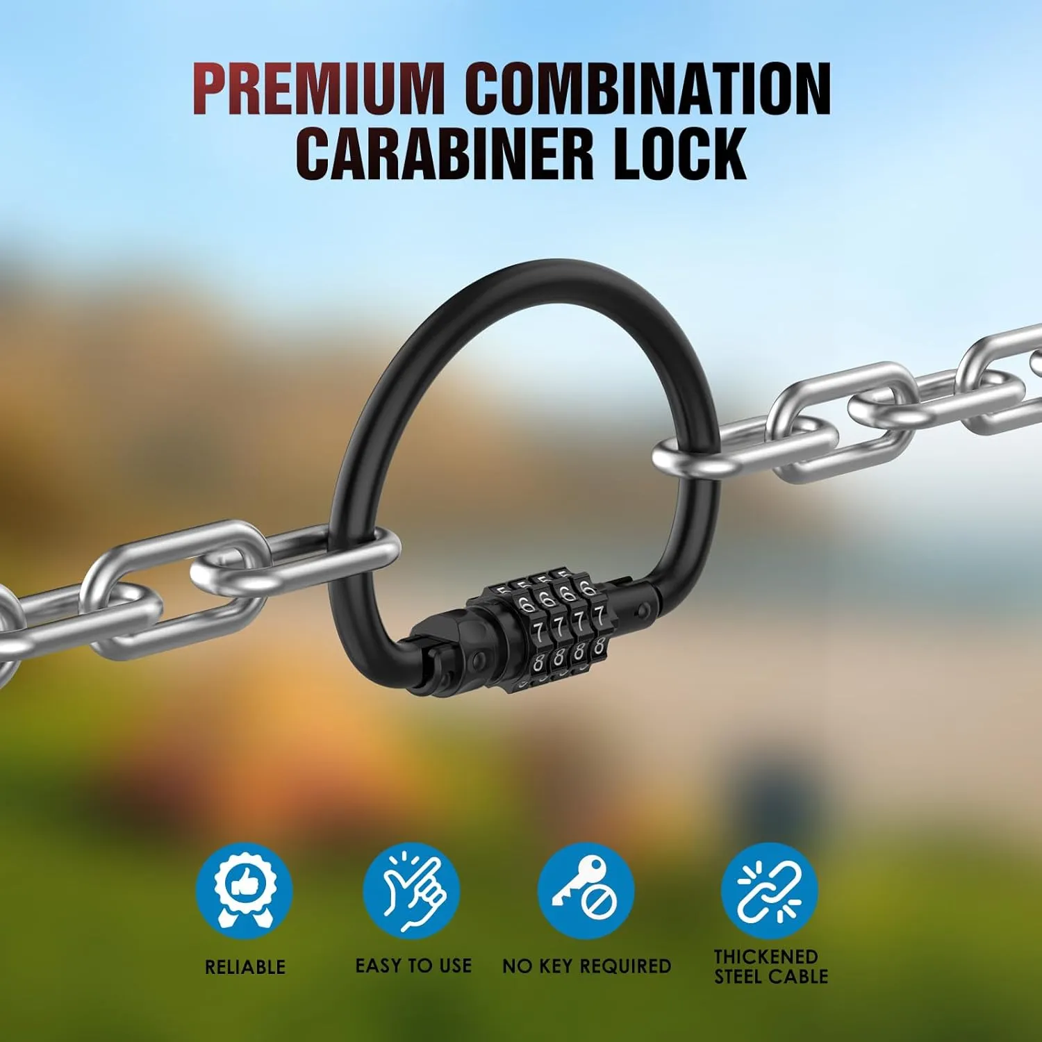 Heavy Duty 4-Digit Combination Locks, 4-Digit Combo Large D-Shaped Carabiner Clip Lock for Backpack, Helmetlok, Suitcase Luggage & Bike Security (2, ‎Black)