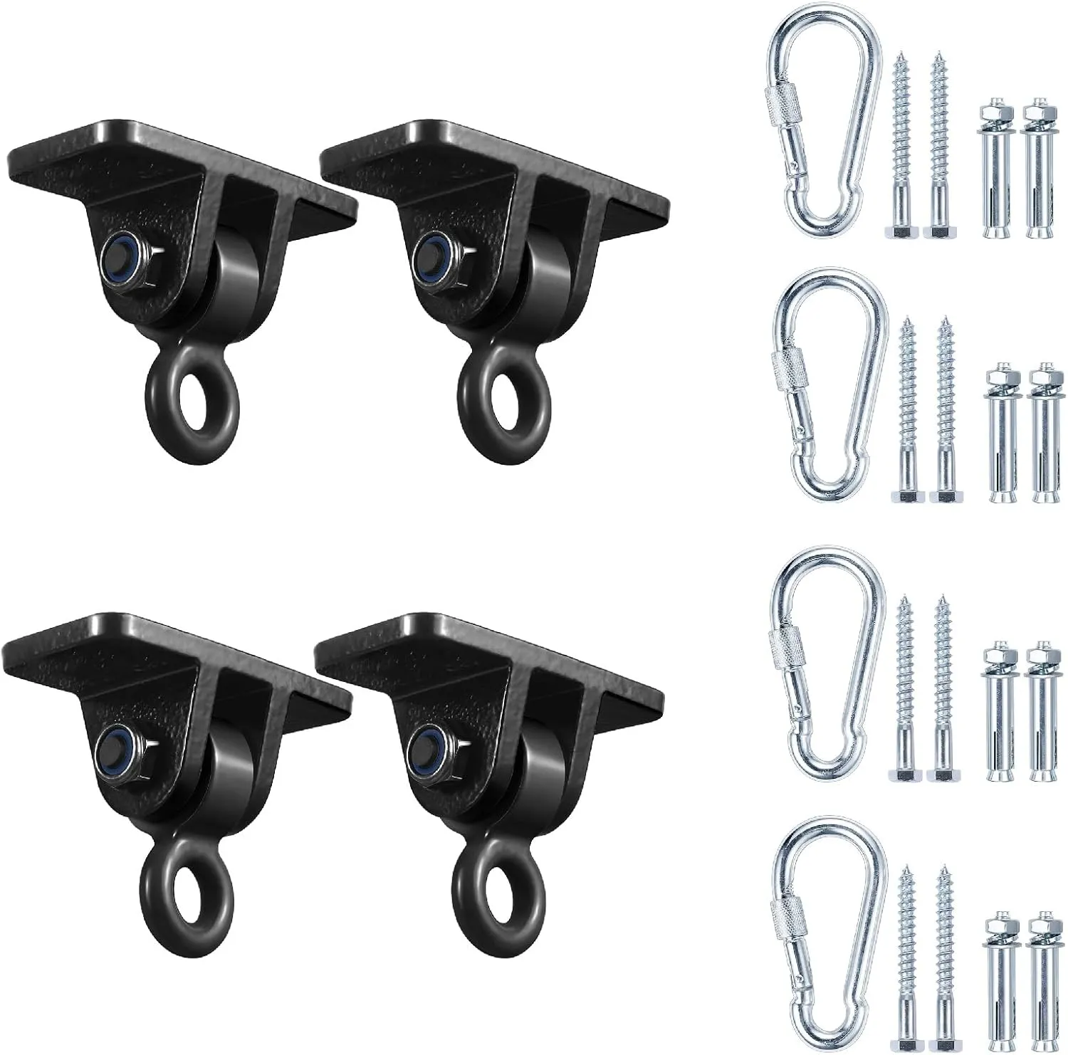 Heavy Duty Swing Hangers for Wooden Sets Playground Porch Indoor Outdoor & Hanging with Snap Hooks (4 pcs Black)