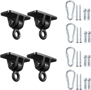 Heavy Duty Swing Hangers for Wooden Sets Playground Porch Indoor Outdoor & Hanging with Snap Hooks (4 pcs Black)