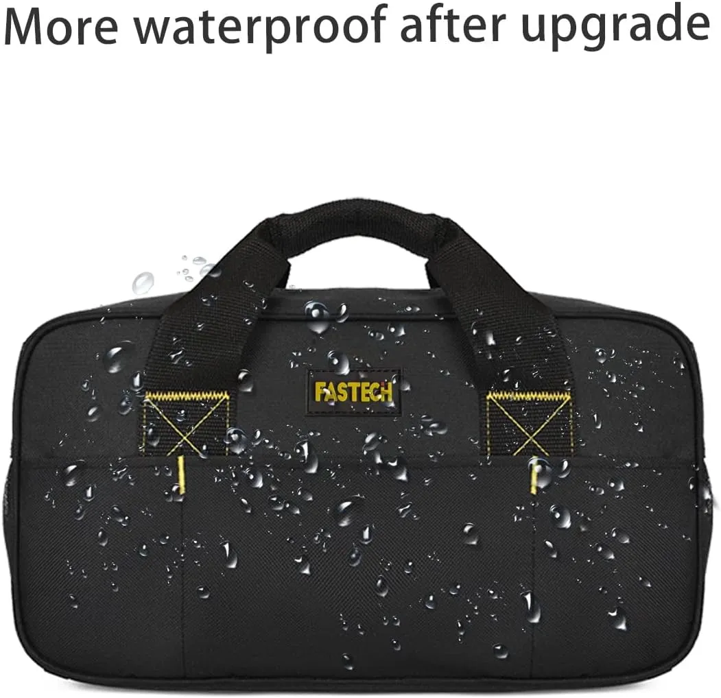 Heavy Duty Tool Bag 14-Inch, Wide Mouth Tool Tote Bag, Waterproof Tool Organizer Bag, Electricians Repairman Tools Tote Bag (Black)