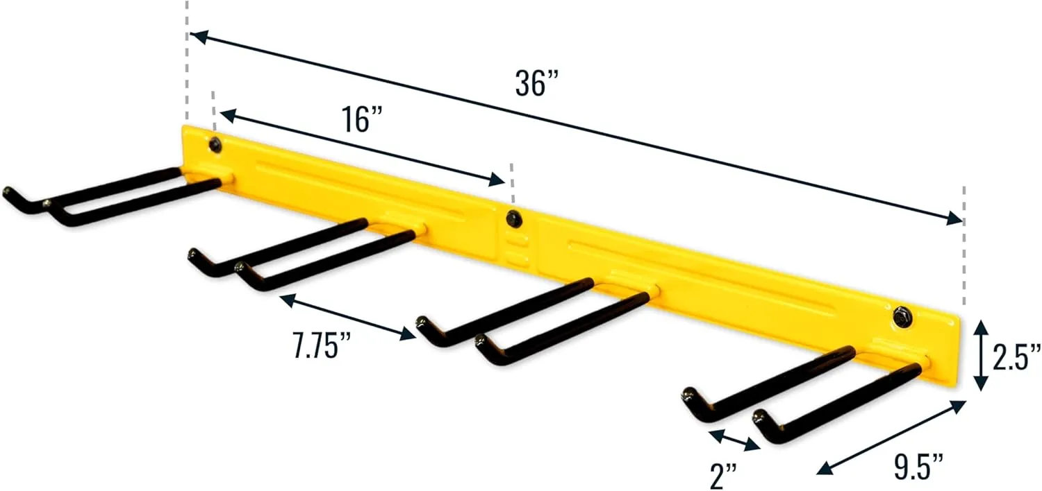 Heavy-Duty Yard Tool Organizer, Garage Organization, Rubber-Coated Steel Hooks Hold 250 lbs of Rakes and Shovels