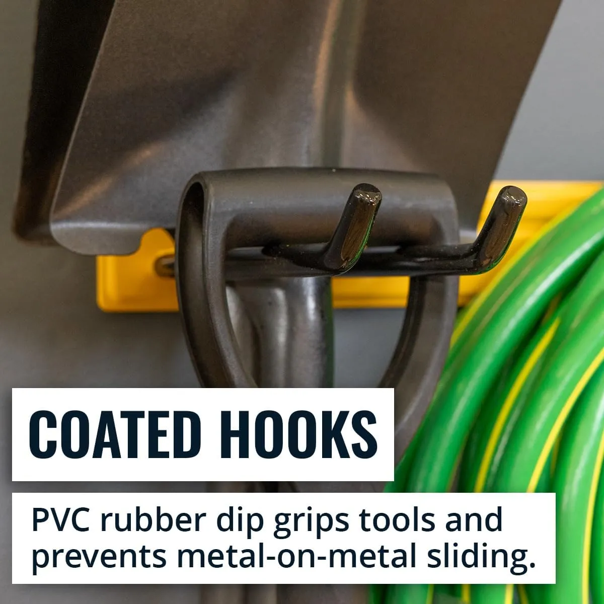 Heavy-Duty Yard Tool Organizer, Garage Organization, Rubber-Coated Steel Hooks Hold 250 lbs of Rakes and Shovels