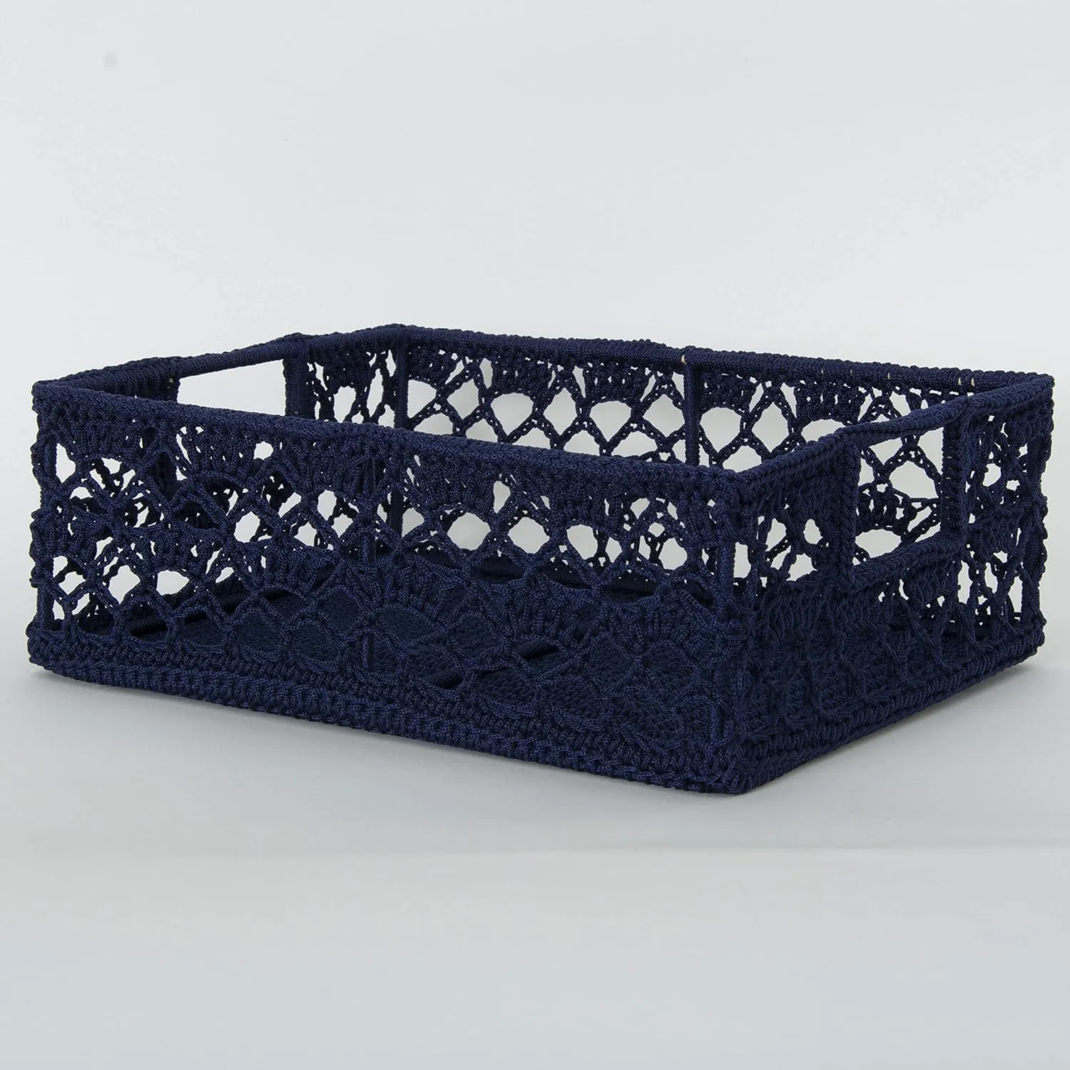 Heritage Lace Mode Crochet 12"x9"x5" Wire Frame Basket, Navy