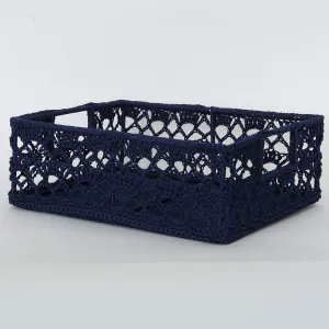 Heritage Lace Mode Crochet 12"x9"x5" Wire Frame Basket, Navy