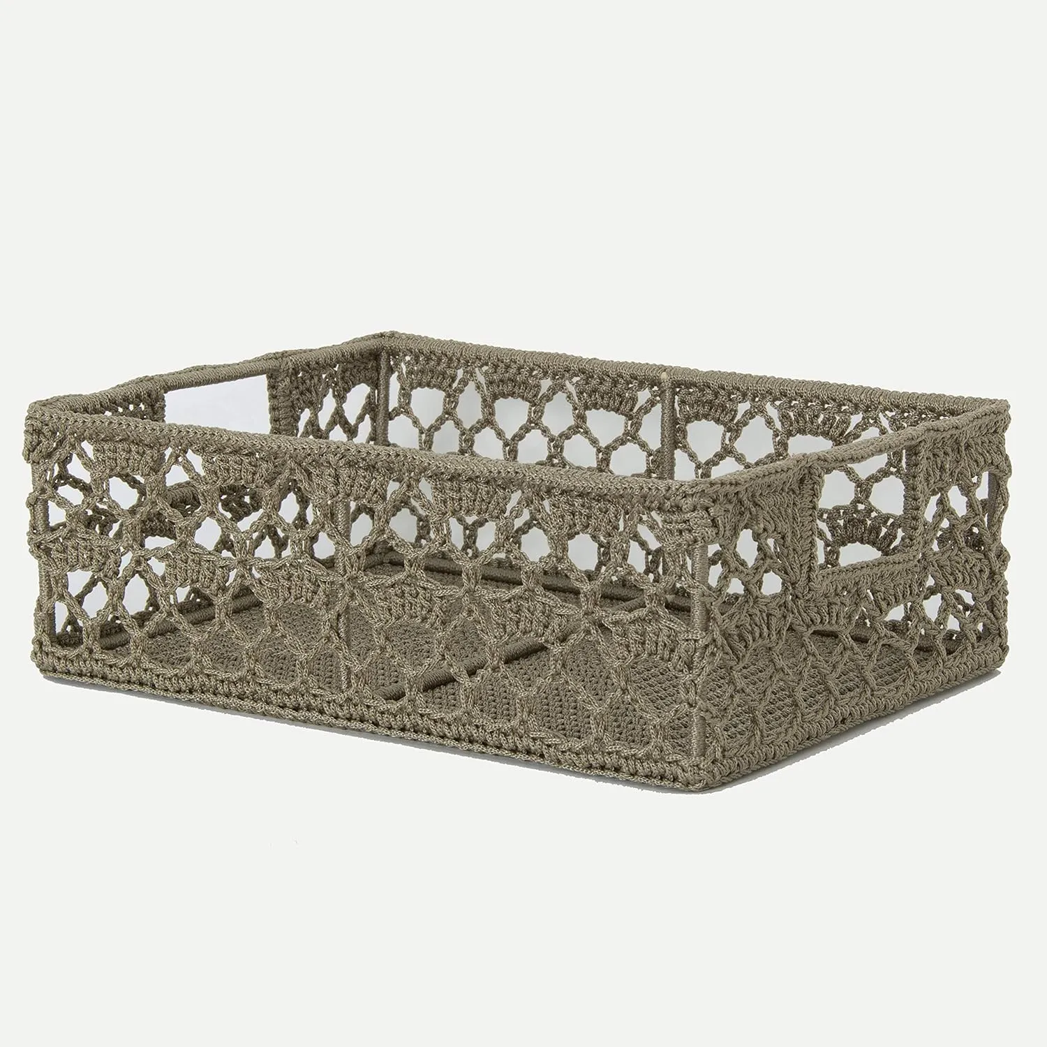 Heritage Lace Mode Crochet 12"x9"x5" Wire Frame Basket, Tan