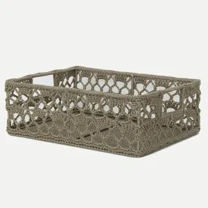 Heritage Lace Mode Crochet 12"x9"x5" Wire Frame Basket, Tan
