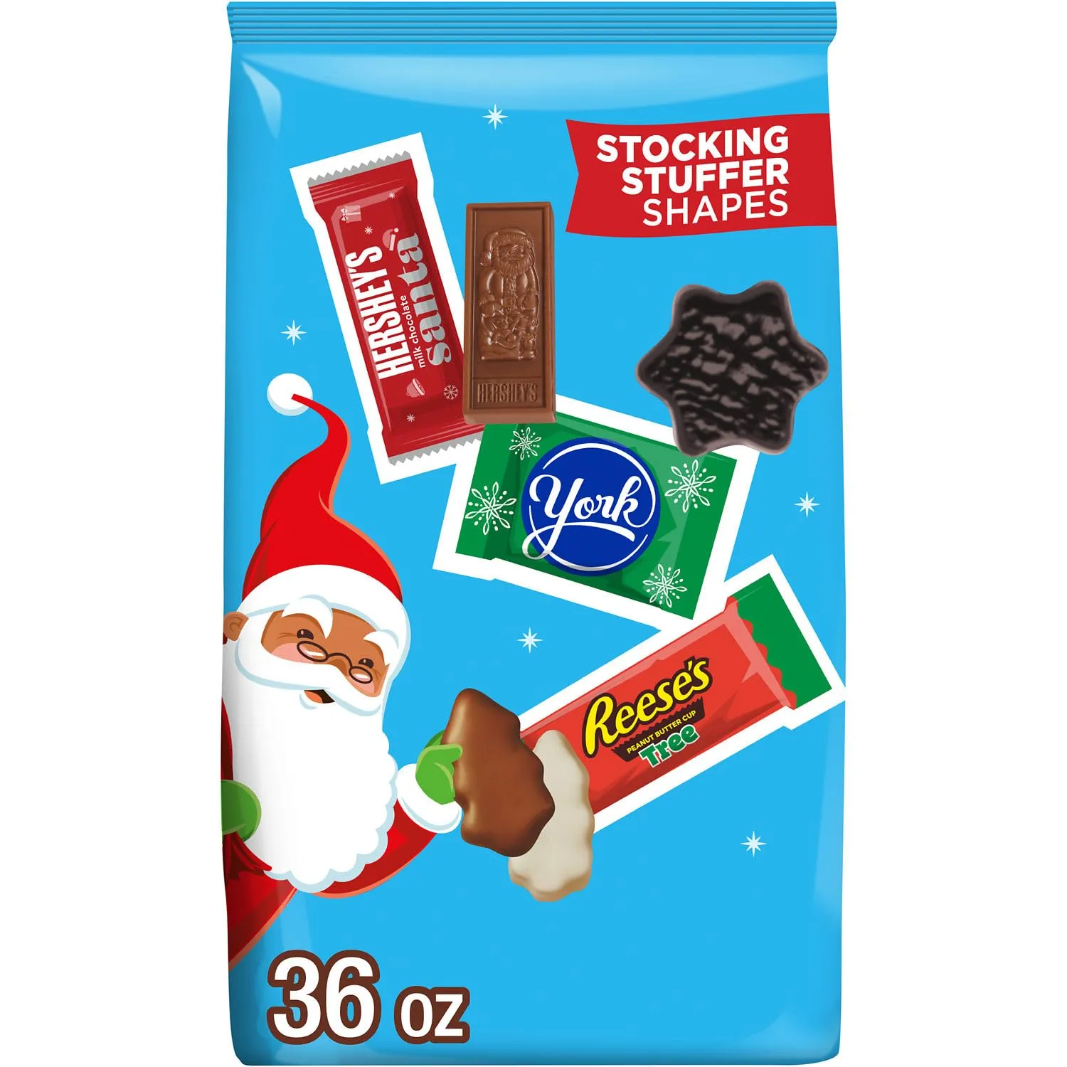HERSHEY'S, REESE'S and YORK Assorted Chocolate, Christmas Stocking Stuffer Candy Bulk Bag, 36 oz