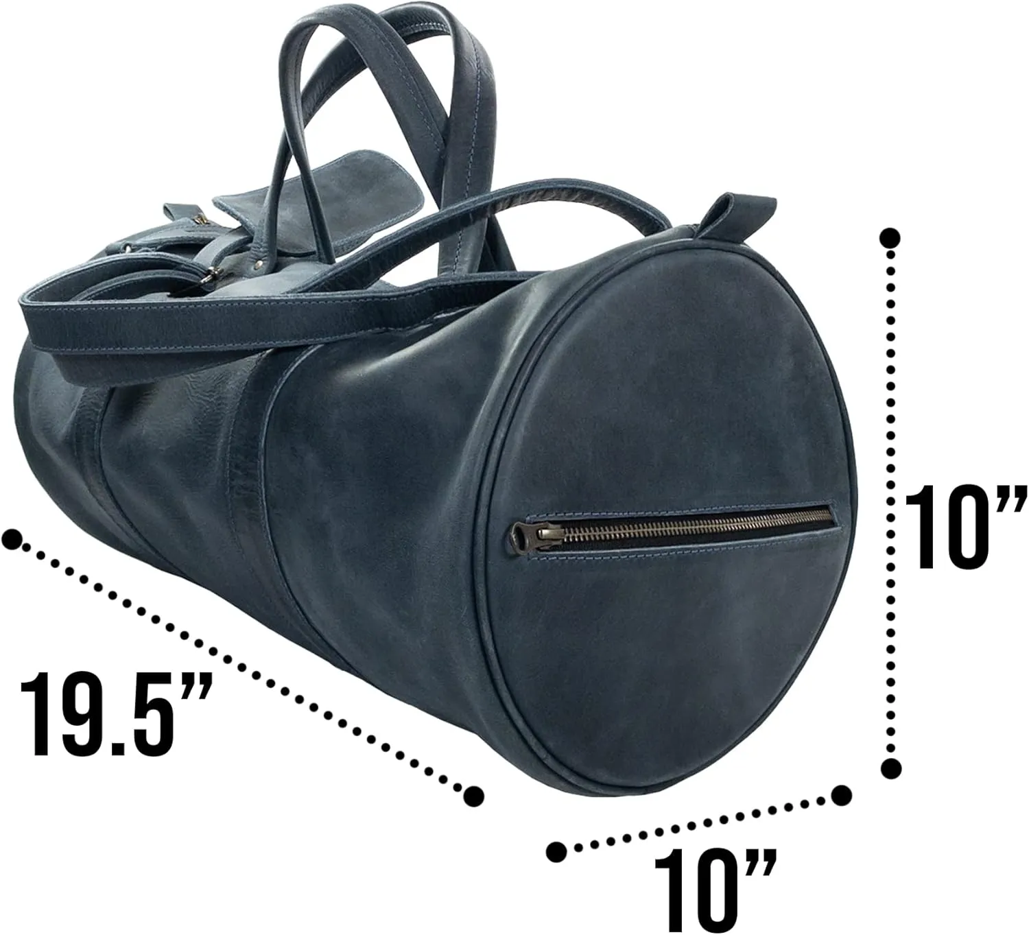 Hide & Drink, Luggage Duffle Bag with Detachable Shoulder Strap, Inner Keyring Holder, Messenger Bag, Travel Bag, Full Grain Leather, Handmade, Slate Blue