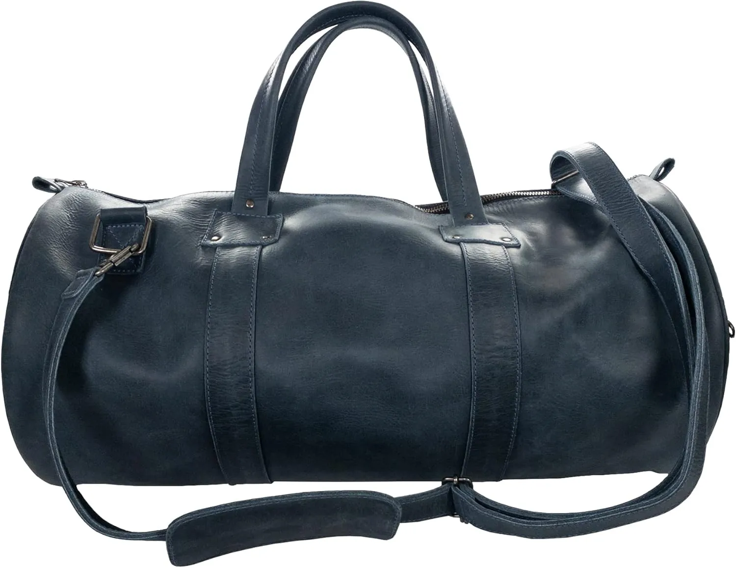 Hide & Drink, Luggage Duffle Bag with Detachable Shoulder Strap, Inner Keyring Holder, Messenger Bag, Travel Bag, Full Grain Leather, Handmade, Slate Blue