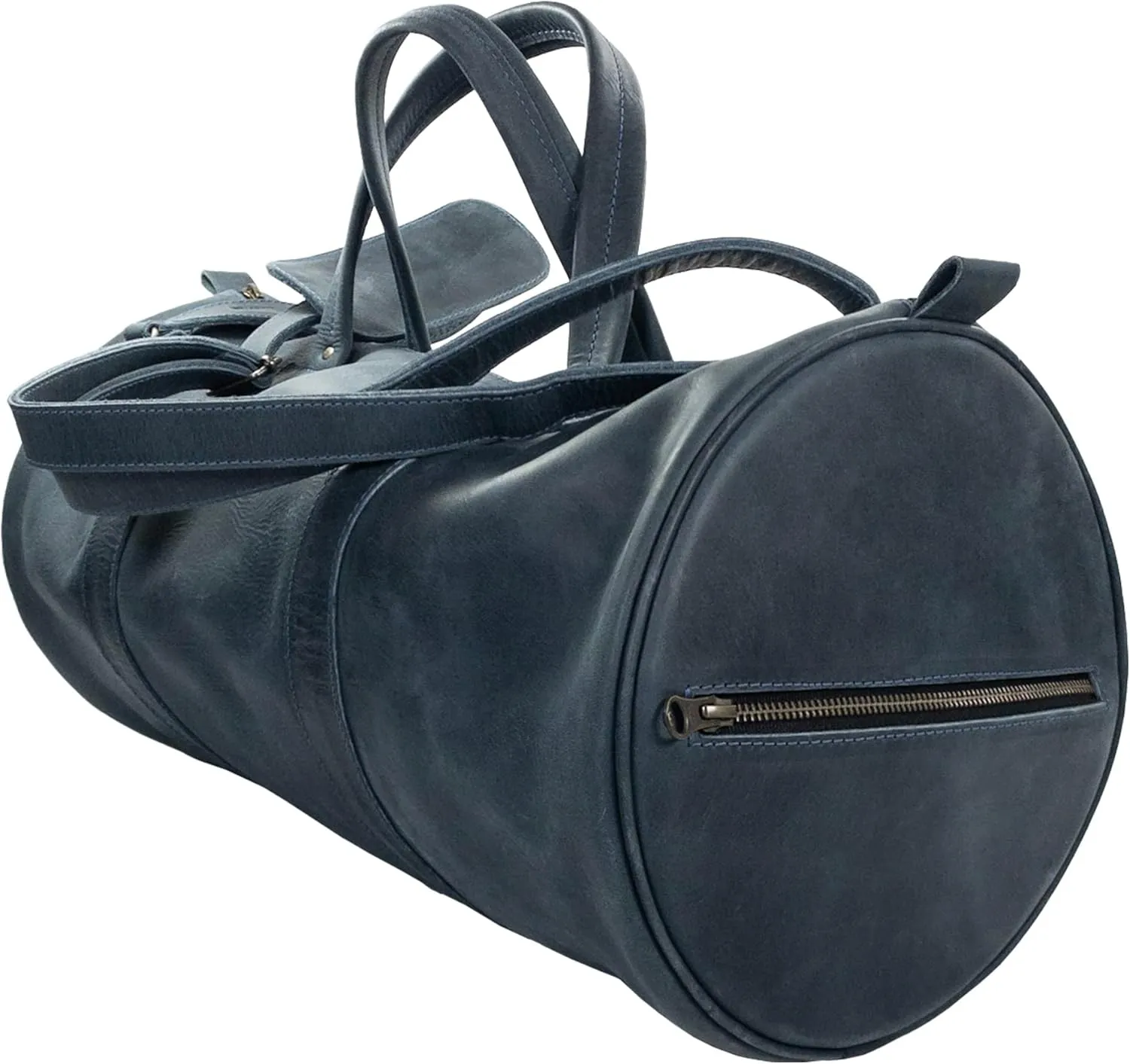 Hide & Drink, Luggage Duffle Bag with Detachable Shoulder Strap, Inner Keyring Holder, Messenger Bag, Travel Bag, Full Grain Leather, Handmade, Slate Blue