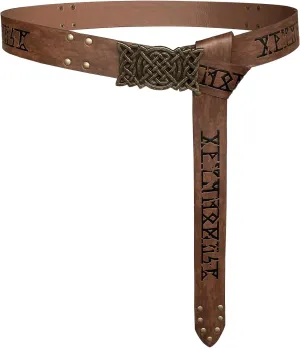 HiiFeuer Viking Embossed Buckle Belt, Nordic Faux Leather Knight Belt, Retro Medieval Warrior Belt for LARP Cosplay Halloween