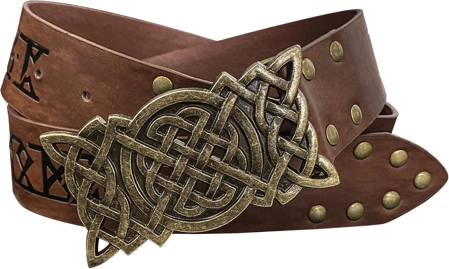 HiiFeuer Viking Embossed Buckle Belt, Nordic Faux Leather Knight Belt, Retro Medieval Warrior Belt for LARP Cosplay Halloween