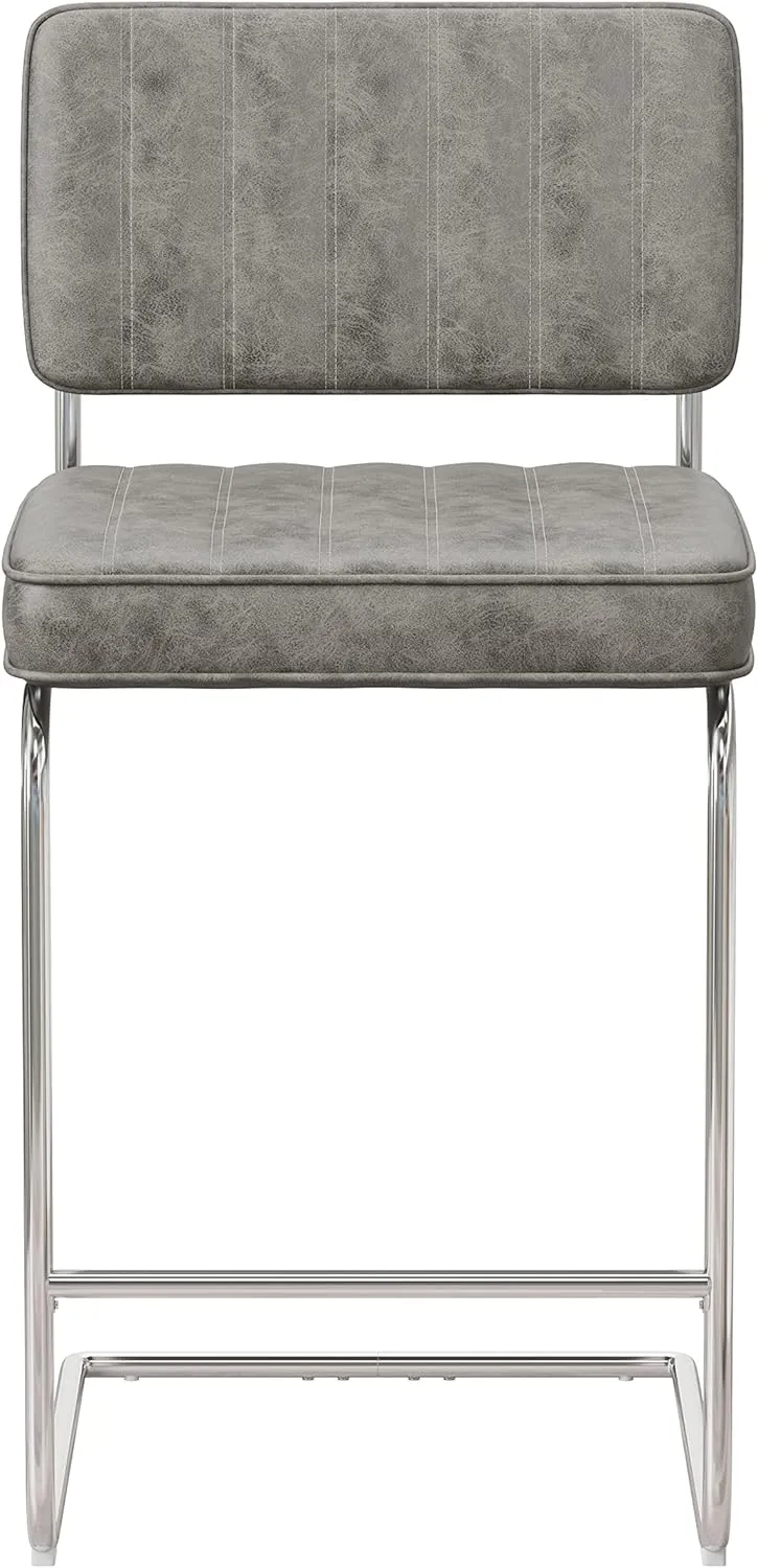 Hillsdale, Breuer Metal Counter Height Stools with Vertical Tufting, Set of 2, Gray