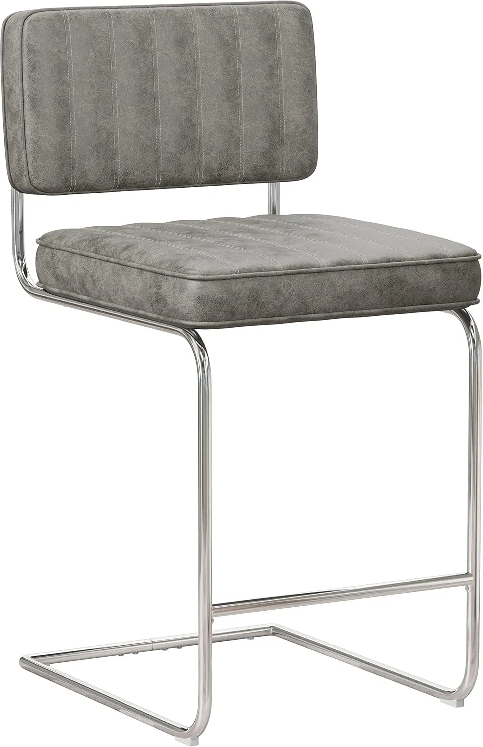 Hillsdale, Breuer Metal Counter Height Stools with Vertical Tufting, Set of 2, Gray