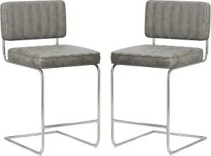 Hillsdale, Breuer Metal Counter Height Stools with Vertical Tufting, Set of 2, Gray