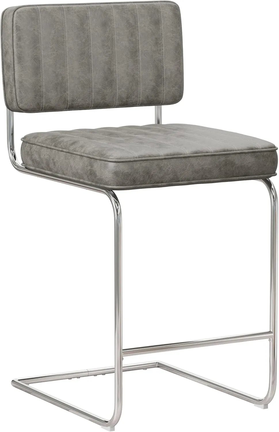 Hillsdale, Breuer Metal Counter Height Stools with Vertical Tufting, Set of 2, Gray