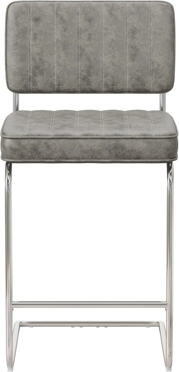 Hillsdale, Breuer Metal Counter Height Stools with Vertical Tufting, Set of 2, Gray