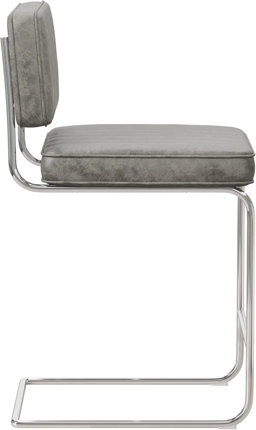 Hillsdale, Breuer Metal Counter Height Stools with Vertical Tufting, Set of 2, Gray